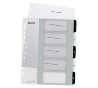 Leitz Índice 1-5, Imprimible con Ordenador, A4, Extra Ancho, Plástico Rígido, Blanco/Negro, Gama WOW, 12130000