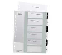 Leitz Índice 1-6, Imprimible con Ordenador, A4, Extra Ancho, Plástico Rígido, Blanco/Negro, Gama WOW, 12140000