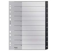 Leitz Índice Separador, Pestañas Numéricas 1, 10, A4, Extra Ancho, 90% Plástico Reciclado, Respetuoso con el Medio Ambiente, , Gama Recycle, Negro, 12080000