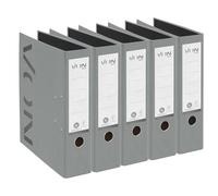 Leitz Leitz VON Leitz 10570085 - Paquete de 5 carpetas A4, 100% cartón reciclado, lomo de 80 mm, para 600 hojas, a todo color, azul ángel y certificado FSC, para escuela, estudio y hogar, gris