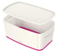 Leitz MyBox Pequeña con tapa, Caja de almacenaje para casa o la oficina, 5 litros, A5, Blanco/Rosa metalizado, Plástico brillante, 52291023