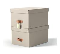 Leitz Puro Caja de Almacenamiento Mediana con Tapa - Juego de 2 Cajas de Almacenamiento, Compatibles con Cubos y Estanterías, Organizador Apilable 17L, Apto para Hogar y Oficina (27 x 37 x 20cm,Beige)