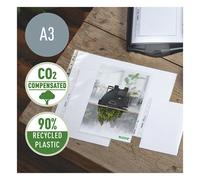 Leitz Fundas A3, Pack de 25, Fundas de Plástico con Taladro, Superficie Mate con Relieve, Grosor de 100 Micras, 100% Reciclable, Respetuoso con el Medio Ambiente, Gama Recycle, Transparente, 40190003