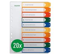 Leitz Separadores A4, 10 unidades, 1-10, 10 separadores, portada rotulable, extraancha, polipropileno, multicolor, 12930000