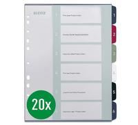 Leitz Separadores A4, 20 unidades, 1-6, 6 separadores, portada rotulable, extraancha, polipropileno, estilo, multicolor, 12360000