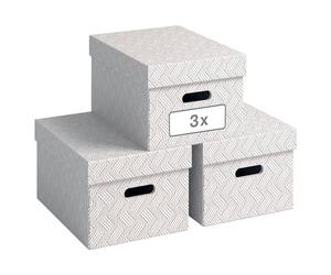Leitz VON 61410001 Juego de 3 cajas de almacenamiento con tapa, 15 L, tamaño mediano, 100% cartón reciclado, diseño geométrico, para escuela, estudio y hogar, color blanco, 3 unidades