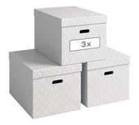 Leitz VON 61420001 Juego de 3 cajas de almacenamiento con tapa, 46 L, grande, 100% cartón reciclado, diseño geométrico, para escuela, estudio y hogar, color blanco, 3 unidades