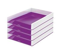 Leitz Wohw 53611062 - Bandeja para cartas (A4, 4 unidades), diseño bicolor blanco/morado, color blanco y morado