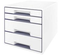 Leitz WOW buc organizador 4 cajones A4, con bandeja, blanco/gris | de 4 Cajones A4 con Rotulador y Bandeja Transparente, Dos cajones grandes (LxAnxAl: 32,5 x 7,1 x 24,5 cm)