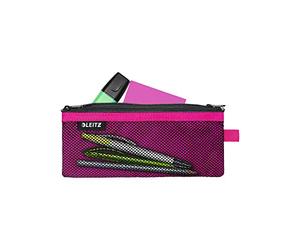 Leitz WOW estuche de lápices con 2 Bolsillos, Cremallera de Nailon, Lavable, Estuche óptimo, Mediana (21x8,5 cm) - Rosa