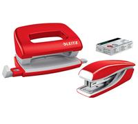 Leitz Wow Mini Stapler and Punch Set Metallic Red, Stapling or Punching up to 10