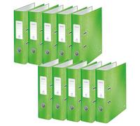 Leitz WOW Series 10050054 - Archivador de calidad (10 unidades, A4, 8 cm de ancho de lomo, cartón gris laminado, 10050054), color verde