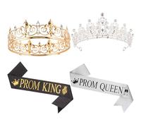 Leixi Juego de coronas y fajas de rey y reina, accesorios de disfraz para fiesta de graduación 2025