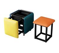 LEIYTFE 5 en 1 Sillas apilables para sofá Taburetes encajables, Pufs pequeños de Cuero Taburete para los pies Mesa de Centro Taburetes móviles, Taburete Modernos en Forma de Cubo(5 Colours)