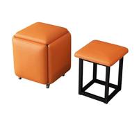 LEIYTFE 5 en 1 Sillas apilables para sofá Taburetes encajables, Pufs pequeños de Cuero Taburete para los pies Mesa de Centro Taburetes móviles, Taburete Modernos en Forma de Cubo(Orange)