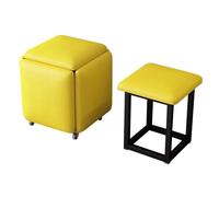 LEIYTFE 5 en 1 Sillas apilables para sofá Taburetes encajables, Pufs pequeños de Cuero Taburete para los pies Mesa de Centro Taburetes móviles, Taburete Modernos en Forma de Cubo(Yellow)