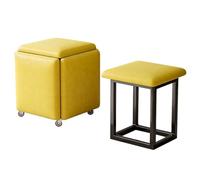 LEIYTFE 5 in 1 Nesting Cube Stools Ottoman Stool with Swivel Casters Velvet Seating Stackable Sofa Chairs,Metal Frame Foot Rest for Living Room,Bedroom(Yellow)