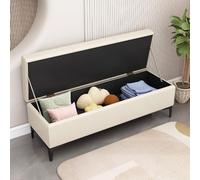 LEIYTFE Banco otomano con Almacenamiento para el Extremo de la Cama,Cubo otomano Acolchado con Tapa abatible Baúl con Almacenamiento,Taburete reposapiés tapizado en Piel sintética(Bianco,90cm)