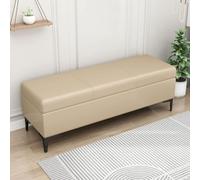 LEIYTFE Banco otomano con Almacenamiento para el Extremo de la Cama,Cubo otomano Acolchado con Tapa abatible Baúl con Almacenamiento,Taburete reposapiés tapizado en Piel sintética(Beige-Yellow,80cm)