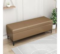 LEIYTFE Banco otomano con Almacenamiento para el Extremo de la Cama,Cubo otomano Acolchado con Tapa abatible Baúl con Almacenamiento,Taburete reposapiés tapizado en Piel sintética(Light Brown,80cm)