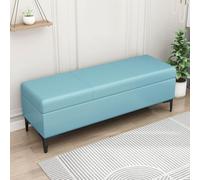 LEIYTFE Banco otomano con Almacenamiento para el Extremo de la Cama,Cubo otomano Acolchado con Tapa abatible Baúl con Almacenamiento,Taburete reposapiés tapizado en Piel sintética(Blauw,100cm)