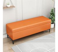 LEIYTFE Banco otomano con Almacenamiento para el Extremo de la Cama,Cubo otomano Acolchado con Tapa abatible Baúl con Almacenamiento,Taburete reposapiés tapizado en Piel sintética(Orange,100cm)