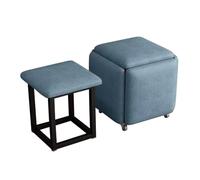 LEIYTFE Banco otomano Cuadrado Silla otomana apilable 5 en 1, Taburetes apilables con Ruedas para Mesa de té, Puf reposapiés Ahorra Espacio en el salón y el Comedor(Blauw)