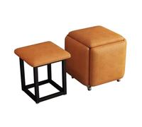 LEIYTFE Banco otomano Cuadrado Silla otomana apilable 5 en 1, Taburetes apilables con Ruedas para Mesa de té, Puf reposapiés Ahorra Espacio en el salón y el Comedor(Orange)