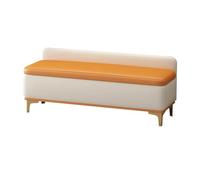LEIYTFE Banco Tapizado con Tapa Abatible, Otomana con Respaldo Bajo Y Espacio De Almacenamiento Banco Acolchado para El Pie De La Cama, Banco para El Dormitorio Y El Recibidor(Beige+Orange,80cm)