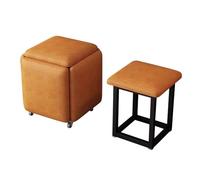 LEIYTFE Cubos para Sentarse 5 En 1 con Ruedas Giratorias, Reposapiés Móvil para Dormitorio, Salón, Banco Otomano Cuadrado Apilable Que Ahorra Espacio(Orange)