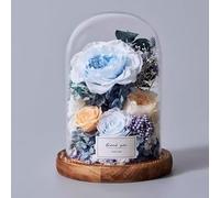 LEIYTFE Flores Eternas para Decoración: Rosas Preservadas En Una Campana De Cristal, Regalos De Cumpleaños Y San Valentín para Mujeres: Madres, Esposas Y Novias(Blue 2)