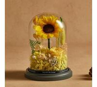 LEIYTFE Girasol Preservado En Campana De Cristal Aniversario, Cumpleaños, San Valentín Regalos para Tu Mujer, Elegantes Arreglos Florales Frescos para Enviar Amor En Cualquier Ocasión(Design 4)