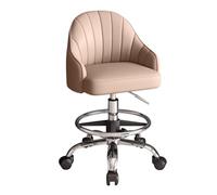 LEIYTFE Heavy Duty Rolling Stool Chair with Wheels Lifting Office Chairs with Footrest Drafting Chair,Back Support, Armrest,Smooth Movement Bar Stools(Light Brown)