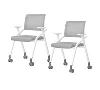 LEIYTFE Juego De 2 Sillas De Ordenador con Ruedas Sillas Plegables para Sala De Conferencias Silla con Reposabrazos para Estudiantes, Sillas Ergonómicas para Oficina Y Sala De Espera(Dark Grey)