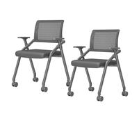 LEIYTFE Juego De 2 Sillas De Ordenador con Ruedas Sillas Plegables para Sala De Conferencias Silla con Reposabrazos para Estudiantes, Sillas Ergonómicas para Oficina Y Sala De Espera(Black/A)