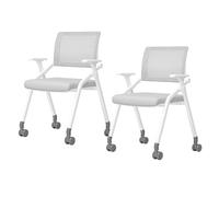 LEIYTFE Juego De 2 Sillas De Ordenador con Ruedas Sillas Plegables para Sala De Conferencias Silla con Reposabrazos para Estudiantes, Sillas Ergonómicas para Oficina Y Sala De Espera(Light Grey)