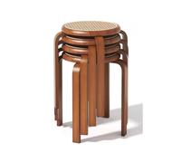 LEIYTFE Juego De 4 Taburetes Apilables De Madera Curvada,Taburete De Comedor De Altura Ajustable, Taburetes Escalonados, Asiento De Malla De Ratán Trenzado, Taburete De Tocador Retro(Walnut)