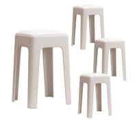 LEIYTFE Juego De 4 Taburetes Apilables De Plástico Taburete De Comedor con Cojín De Asiento De Cuero Taburetes De Desayuno Asientos Portátiles Y Versátiles(Bianco)