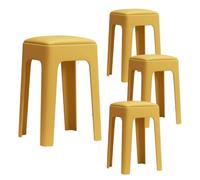 LEIYTFE Juego De 4 Taburetes Apilables De Plástico Taburete De Comedor con Cojín De Asiento De Cuero Taburetes De Desayuno Asientos Portátiles Y Versátiles(Yellow)