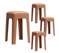 LEIYTFE Juego De 4 Taburetes Apilables De Plástico Taburete De Comedor con Cojín De Asiento De Cuero Taburetes De Desayuno Asientos Portátiles Y Versátiles(Bruin)
