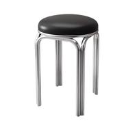 LEIYTFE Juego De 4 Taburetes Redondos Apilables, Taburetes Plegables Y Portátiles, Asiento Tapizado En Piel, Taburetes De Altura De Barra, para Salón, Cocina, Oficina Y El Aula(Nero,Sliver Legs)