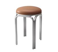 LEIYTFE Juego De 4 Taburetes Redondos Apilables, Taburetes Plegables Y Portátiles, Asiento Tapizado En Piel, Taburetes De Altura De Barra, para Salón, Cocina, Oficina Y El Aula(Caramel,Sliver Legs)