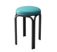 LEIYTFE Juego De 4 Taburetes Redondos Apilables, Taburetes Plegables Y Portátiles, Asiento Tapizado En Piel, Taburetes De Altura De Barra, para Salón, Cocina, Oficina Y El Aula(Blauw,Black Legs)