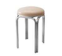 LEIYTFE Juego De 4 Taburetes Redondos Apilables, Taburetes Plegables Y Portátiles, Asiento Tapizado En Piel, Taburetes De Altura De Barra, para Salón, Cocina, Oficina Y El Aula(Khaki,Sliver Legs)