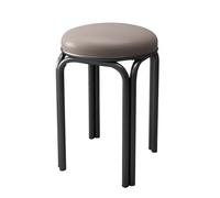 LEIYTFE Juego De 4 Taburetes Redondos Apilables, Taburetes Plegables Y Portátiles, Asiento Tapizado En Piel, Taburetes De Altura De Barra, para Salón, Cocina, Oficina Y El Aula(Light Grey,Black Legs)