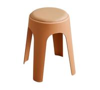 LEIYTFE Juego De 4 Taburetes Redondos De Plástico, Taburete Apilable con Asiento Acolchado, Sillas De Comedor Sin Respaldo, Taburetes De Espera para Restaurantes(Bruin,Leather)