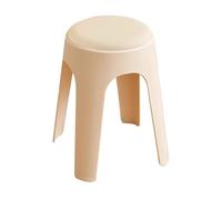 LEIYTFE Juego De 4 Taburetes Redondos De Plástico, Taburete Apilable con Asiento Acolchado, Sillas De Comedor Sin Respaldo, Taburetes De Espera para Restaurantes(Bianco,Leather)