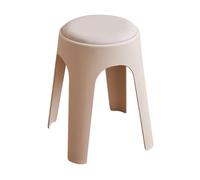LEIYTFE Juego De 4 Taburetes Redondos De Plástico, Taburete Apilable con Asiento Acolchado, Sillas De Comedor Sin Respaldo, Taburetes De Espera para Restaurantes(Grigio,Leather)