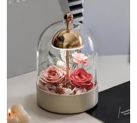 LEIYTFE Lámpara De Mesa con Flores Preservadas, Rosas Preservadas Hechas A Mano Bajo Una Cúpula De Cristal, Flores Naturales para Mujeres, Novias, Madres Y Abuelas(Style E)