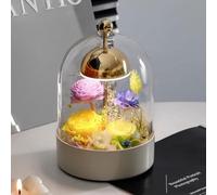 LEIYTFE Lámpara De Mesa con Flores Preservadas, Rosas Preservadas Hechas A Mano Bajo Una Cúpula De Cristal, Flores Naturales para Mujeres, Novias, Madres Y Abuelas(Style C)